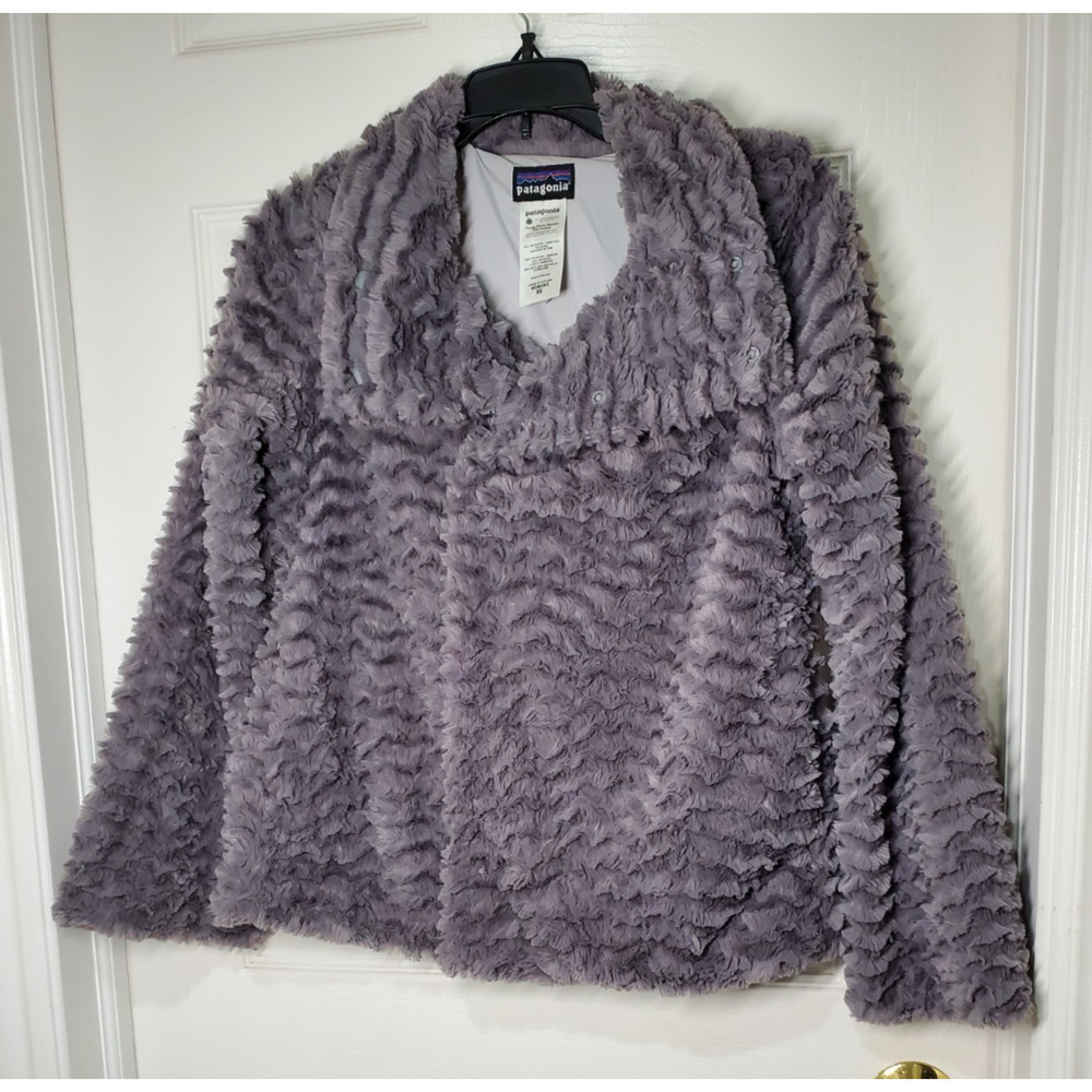 Patagonia Jacket Faux Fur Gray Pelage Fuzzy Fleece Full Zip Snap 28230 Womens XS
